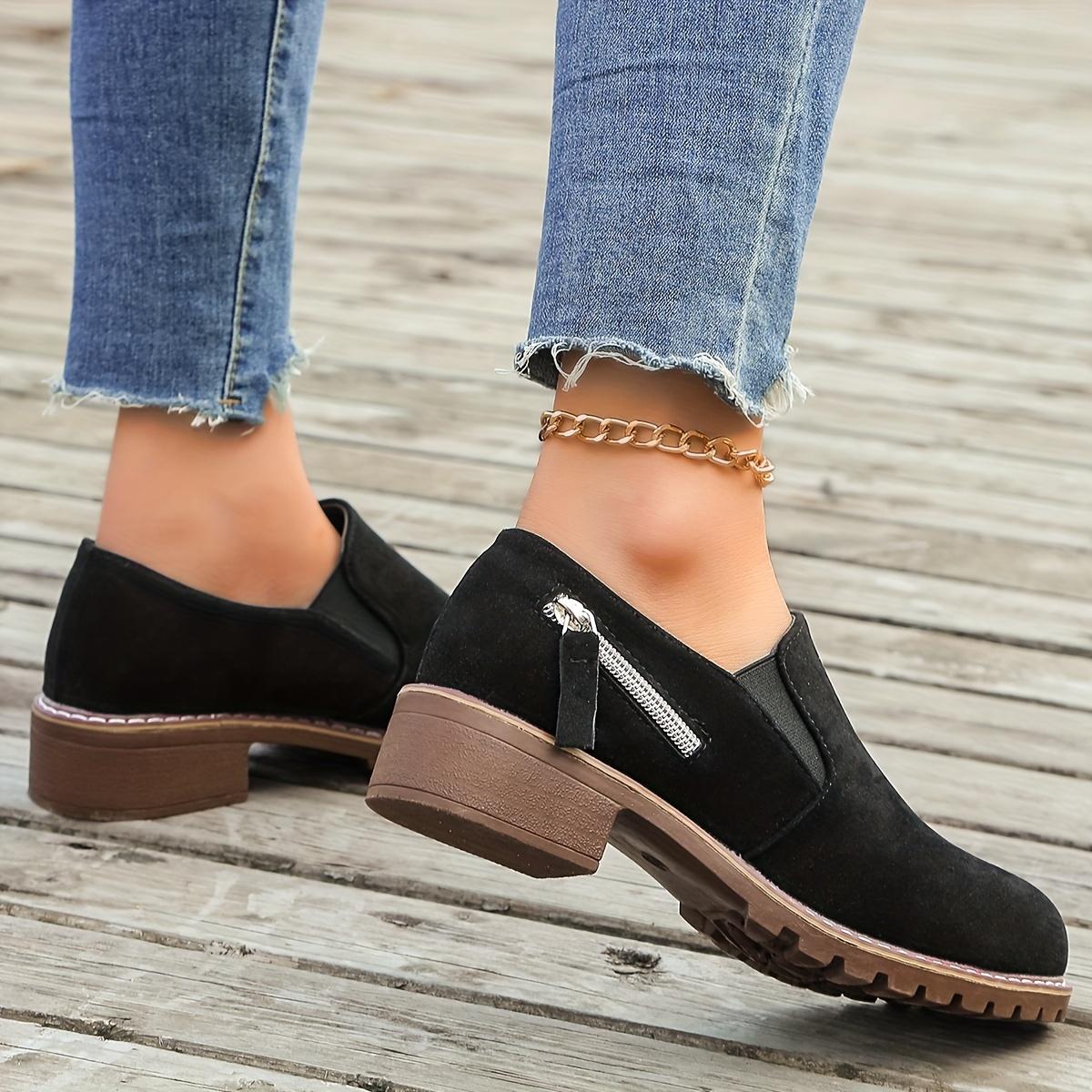 Comfortable Low Heel Ankle Boots for Women, Elastic Side Slip-On Casual Shoes