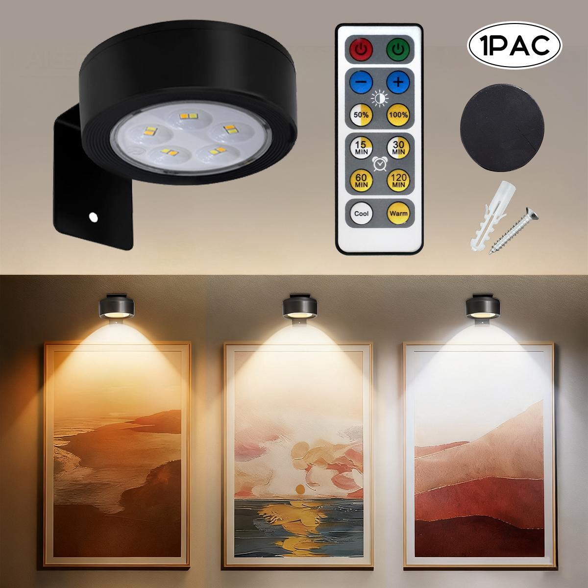 LED Wireless Picture Light with Timer, Adjustable Brightness Art Display Lamp, 3 Lighting Modes for Portraits, Wall Decor, Art Frames, Decorative Lighting