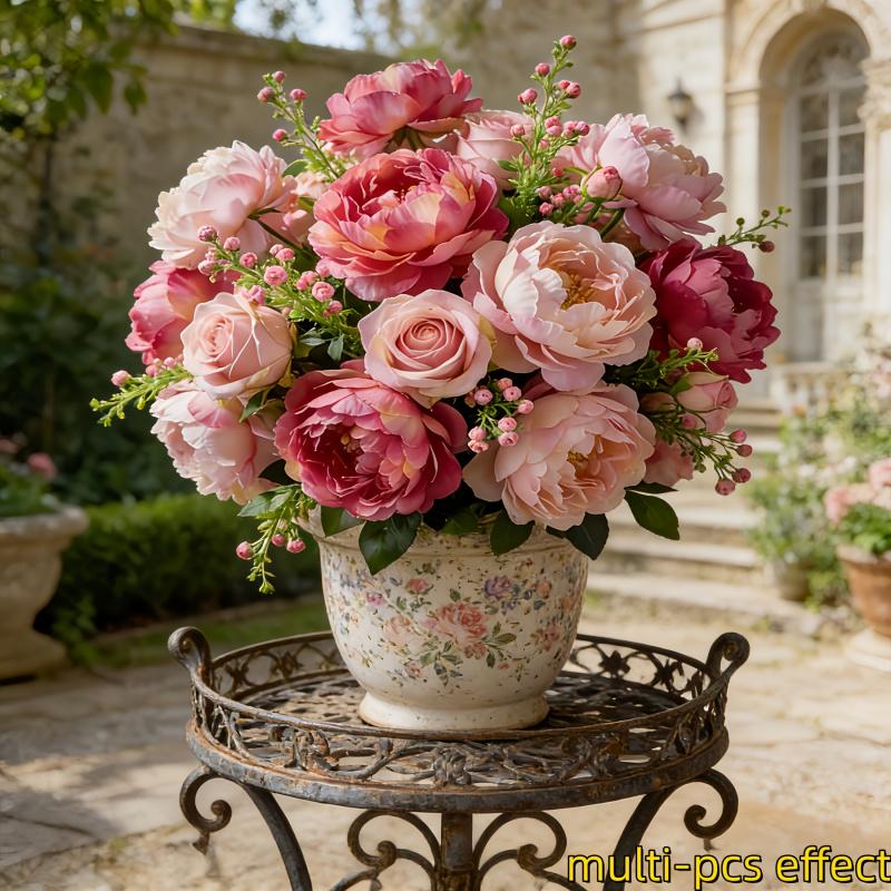 4pcs Realistic Two-Tone Pink Artificial Peony Bouquet, DIY Fake Flowers for Home Living Room Decor, Wedding Decor, Valentine's Day Gift, Long-Lasting Faux Flowers Perfect for Birthday Party, Garden, Bedroom, Dining Table, Window Sill & Bridal Bouquet