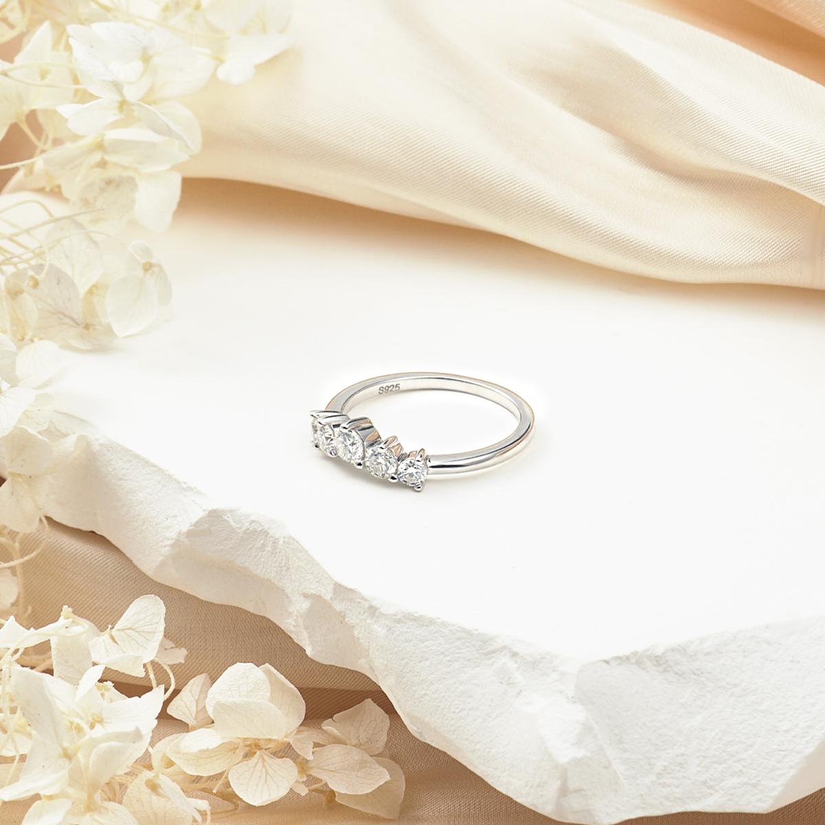 Delzzad Round Synthetic Moissanite S925 Curved Wedding Band Valentine's Day Gift For Women Engagement Rings