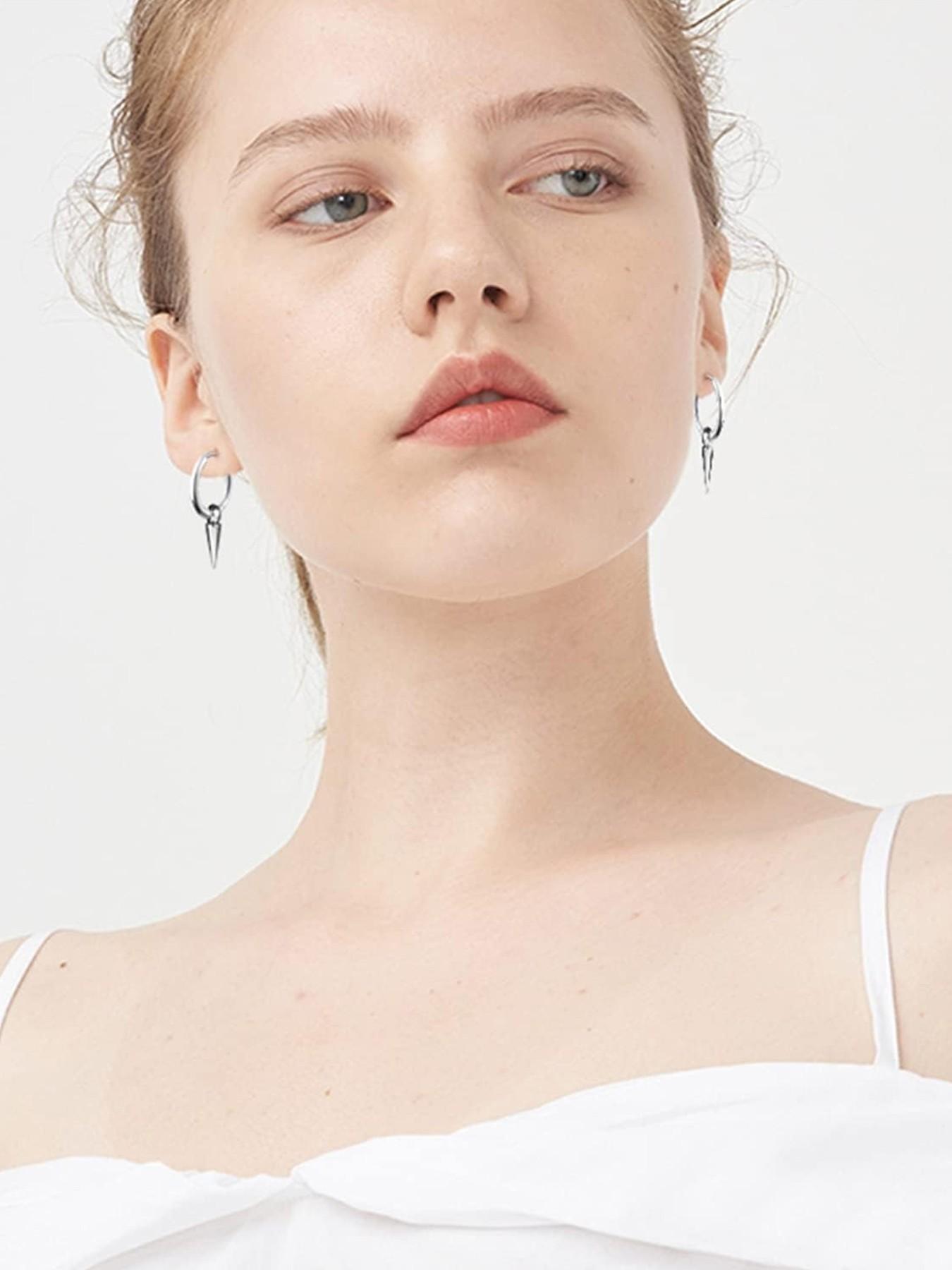 Personalized Punk Spike Dangle Drop Hoop Earrings, Stainless Steel Hoops for Women Men, Cuff Cartilage Tragus Helix Wrap Geometric Earrings