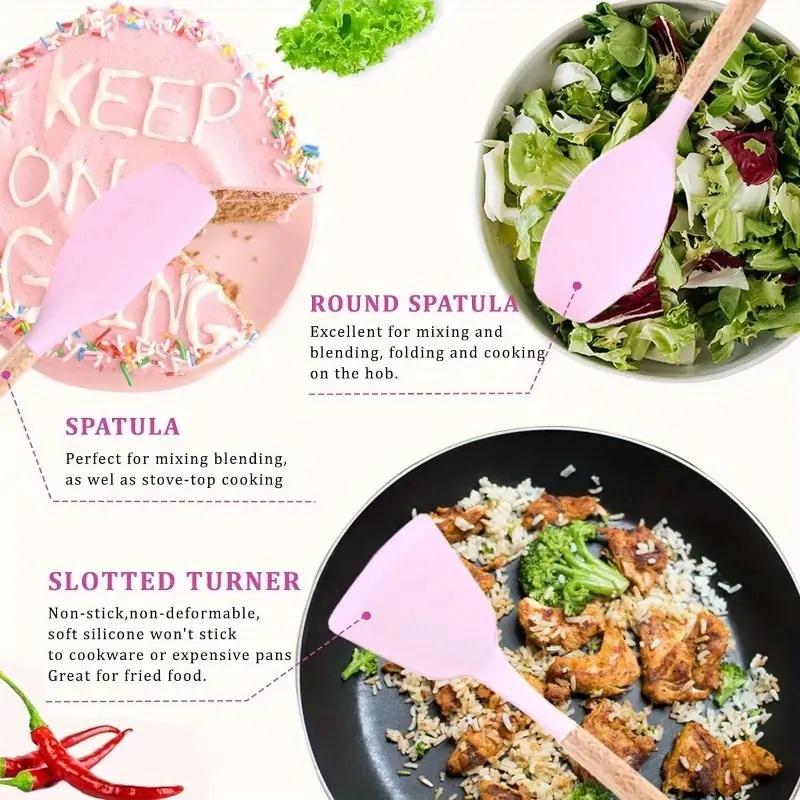 19-Piece Kitchen Knife Set with Heat-Resistant Silicone Cutlery & Wooden Handles - Includes Chef Knife, Non-Stick Compatible Tools, pots pans set Valentine's Day and More Cookware non stick pots and pans Kitchenware Nonstick Ladle Stylish White Pink