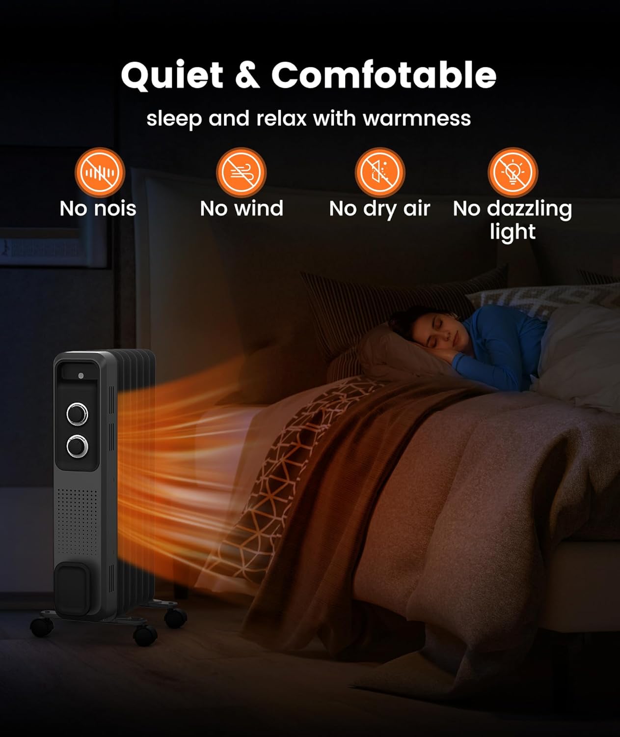 R.W.FLAME Oil Filled Radiator Heater,3 Heat Settings, Adjustable Thermostat, Portable Space heater, Quiet Heater with Tip-over & Overheating Functions