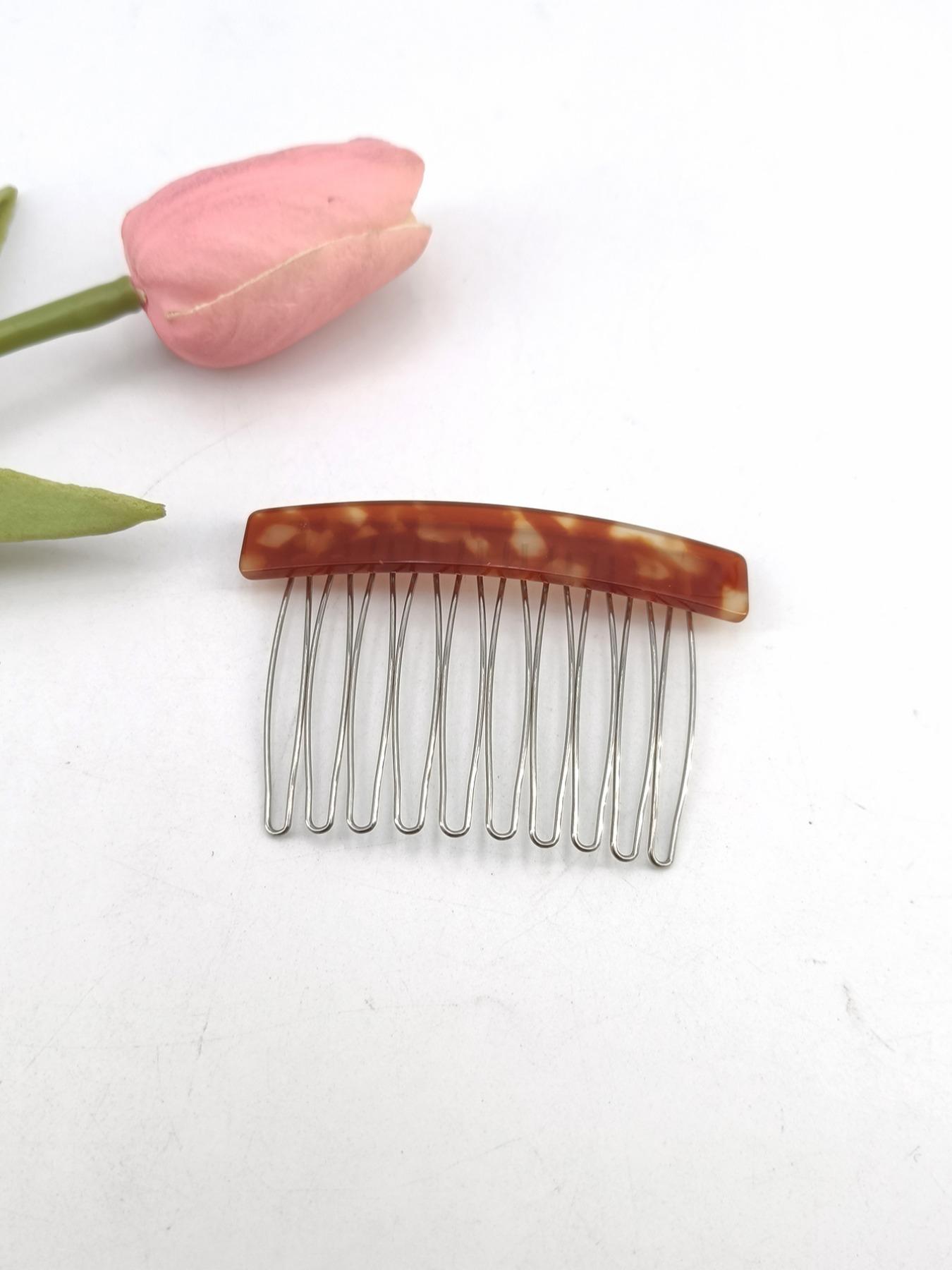 1PC 7.5cm Square 10-Tooth Acetate Hair Comb, Metal Material, Easy to Wear, Gentle on Hair, Vintage Elegant Style, Perfect for Daily Use