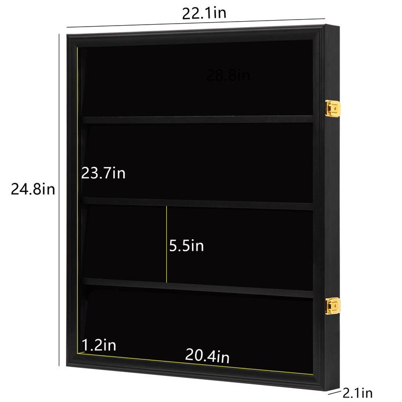 IHEIPYE Baseball Card Display Case 24 Graded Sport Card Display Case Vertical Wall Mount with Clear View and UV Protection Acrylic Door for Baseball Football Basketball Hockey Trading Card Collection, Black