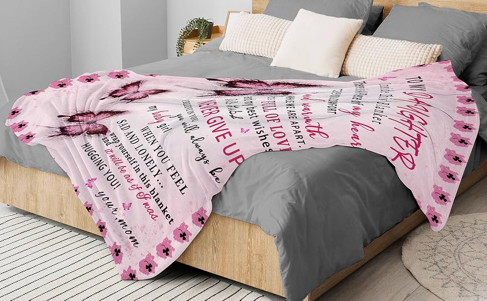 Daughter Blanket from Mom, Daughter Gifts from Mom, Daughters Birthday Gifts, Christmas Birthday Gift for Daughters Adult, Soft Flannel Throw Blanket, Pink Butterfly Daughter Blanket from Mom, Daughter Gifts from Mom, Daughters Birthday Gifts, Christmas Birthday Gift for Daughters Adult, Soft Flannel Throw Blanket, Pink Butterfly