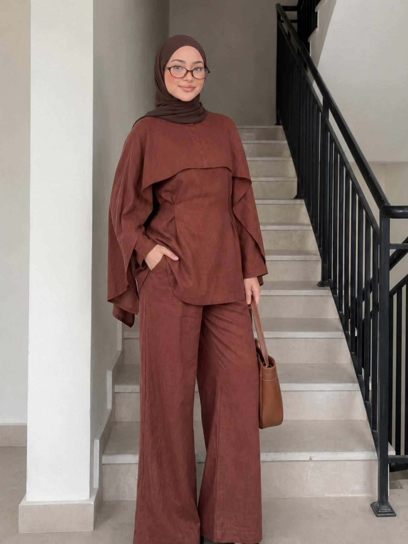 Three-Piece Modest Muslim Abaya Set with Detachable Shawl, Elegant Fashion Clothing for Home Parties Travel Casual Wear, Comfortable, Stylish and Modesty