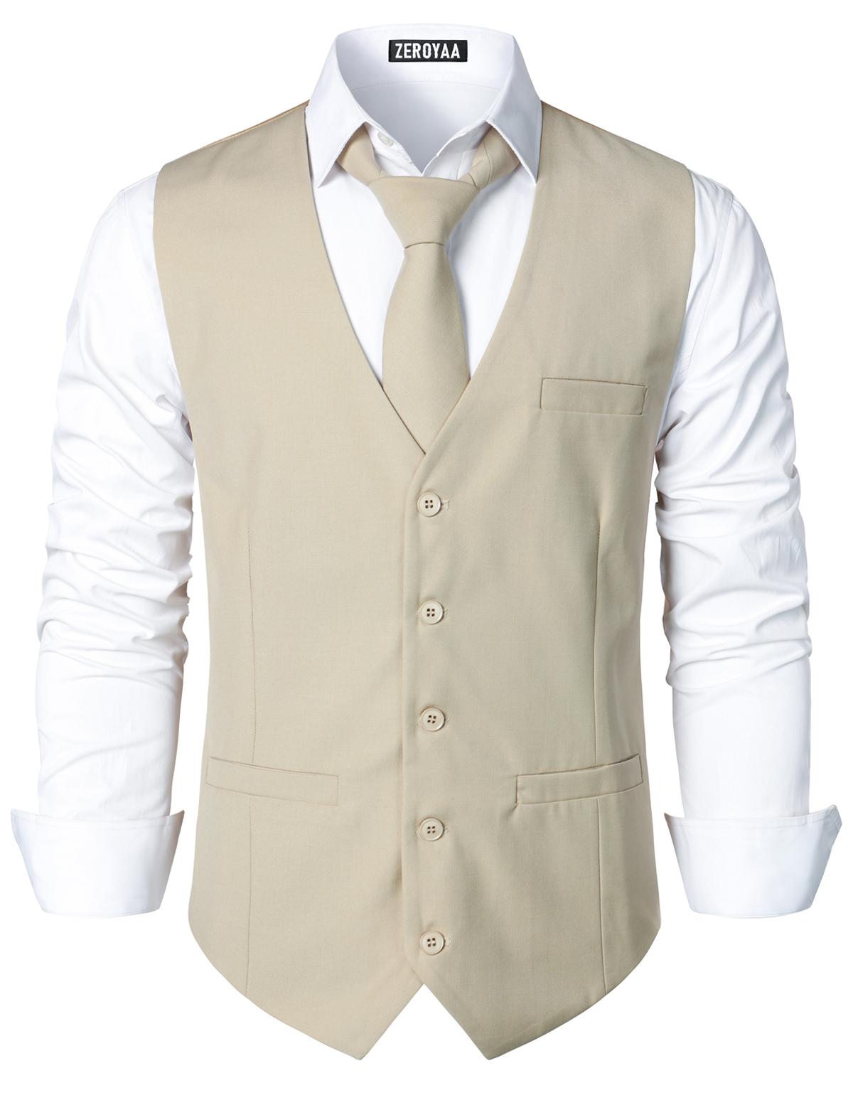 ZEROYAA Men's Hipster Urban Design 3 Pockets Business Formal Dress Vest for Suit Tuxedo