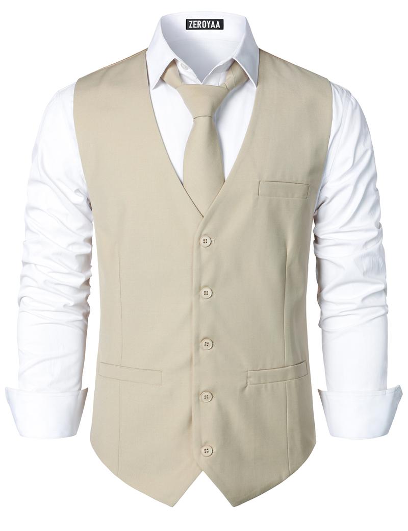 ZEROYAA Men's Hipster Urban Design 3 Pockets Business Formal Dress Vest for Suit Tuxedo