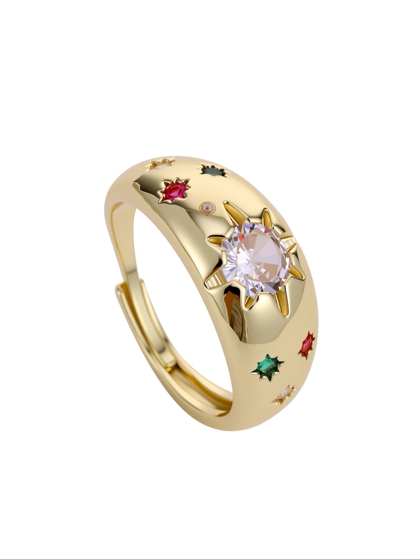 Elegant Rhinestone Star Ring, Vintage Dopaamine Starburst Design, Luxury Fashion Accessory, Perfect Gift for Girlfriend Birthday Festival