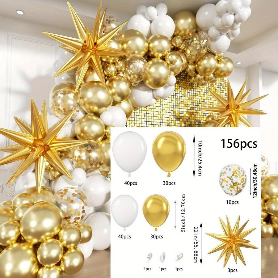 156pcs White and Gold Birthday Balloon Wreath Arch Set Birthday Party Wedding Dress Celebration Anniversary Eid Decoration