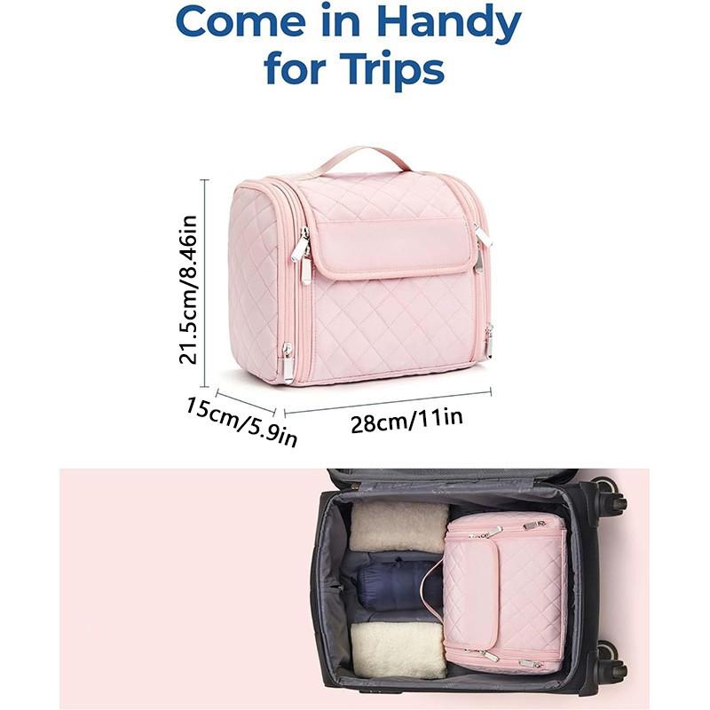 Portable Diamond Pattern Makeup Bag, Layered Large Capacity Design, Hangable Storage for Various Items, Convenient and Stylish