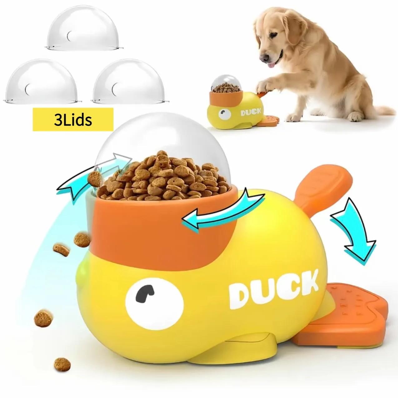 2-in-1 Interactive Cat Puzzle Treat Dispenser Toy Supplies, Duck-Shaped Food Slow Feeder for Cats and Small Dogs, IQ Enrichment, IQ Training and Exercise Dried Treats 8.6 Inches
