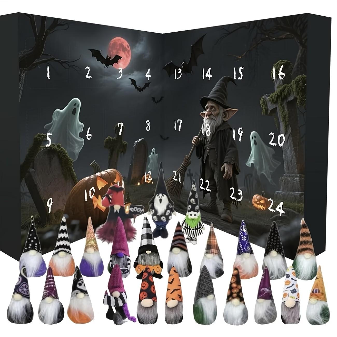 Halloween 31 Night Countdown Calendar Gift Box, 31 Collectible Horror Dolls, Daily Door Decor for Parties, Plastic Material, Spooky Holiday Decoration