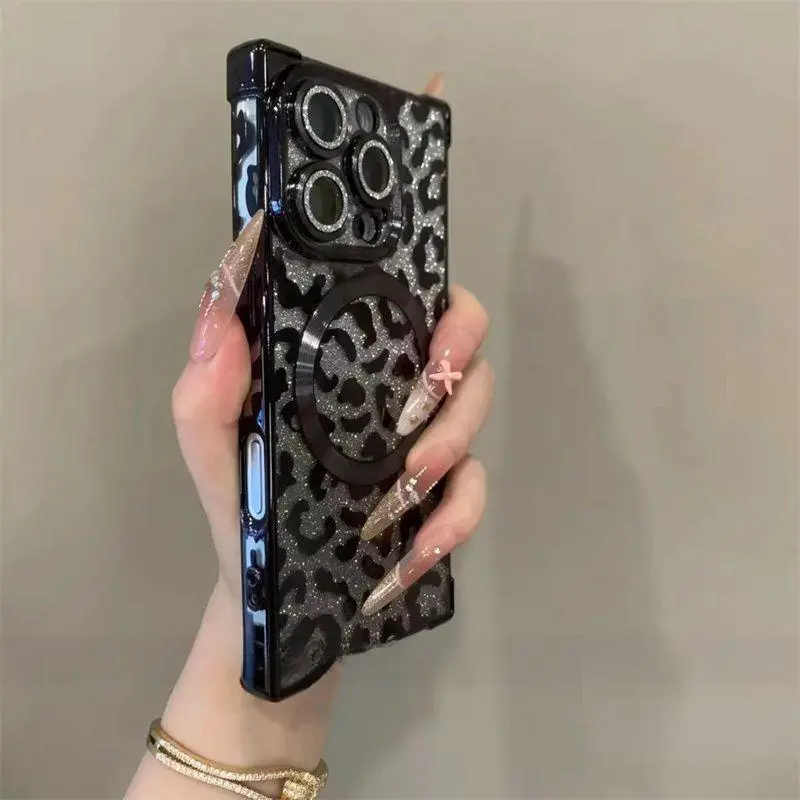 Compatible with for iPhone 18 Pro Max/18pro/ 18/17 Pro Max/16 Pro/15 Pro/14/13 Glitter Leopard Print phone case - HN1217-10