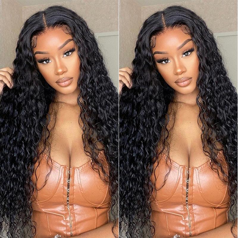 Bling Hair 12-36 Inches Length Deep Wave 6x4 Glueless Wigs Human Remy Hair 180% Density Curly Pre-Plucked 5x5 Lace Closure Wig for Black Women Natural Black Color Wig