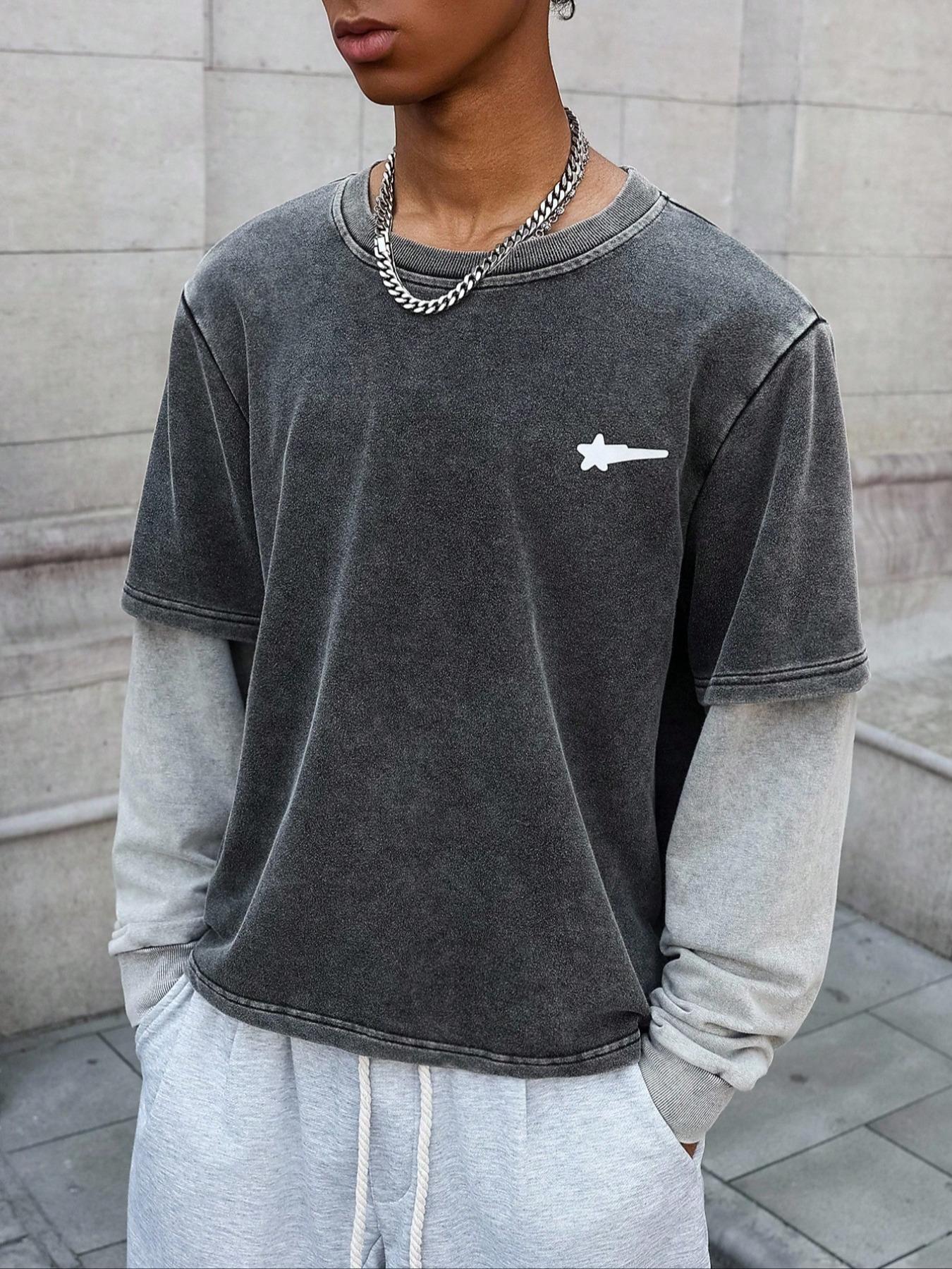 Unisex Fall Winter Patchwork Fitted Short Sleeve T-Shirt, Street Style Y2K Fashion, Perfect for Casual