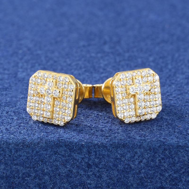 【#E523】UCCIYO Cross Stud Earrings Synthetic Moissanite Earrings For Women 925 Sterling Silver Stud Earring Men Hip Hop Jewelry Couple Gift