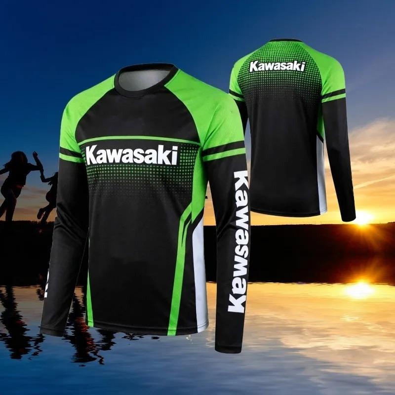 MOTO- New Kawasaki Motorcycle Off-road Race Long Sleeved T-shirt Breathable Quick Drying Men's Cycling Team