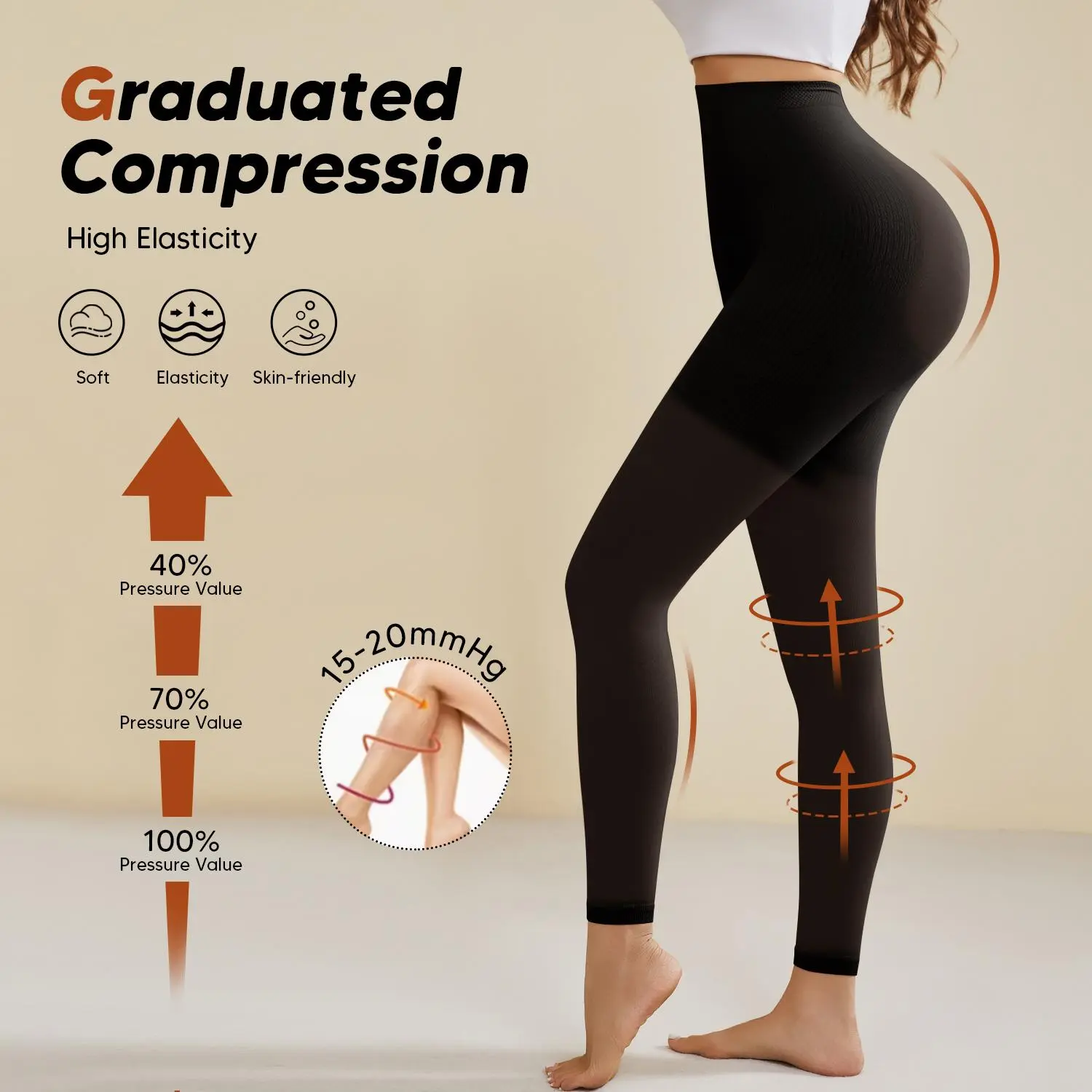 Suprenx Women's High Waist Footless Compression Pantyhose, 15-20mmHg Graduated Support, Soft Nylon Fabric for Halloween, Christmas Parties & Birthday Gifts, Essential, Basic, Thanksgiving, Knit, Leg, Elastic, Fit, Uniform, Easter
