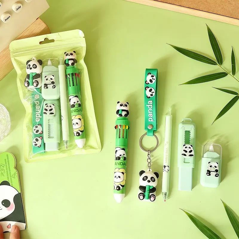 5-Piece Cute Panda Stationery Set, Includes Pen, Eraser, Correction Tape, Practical Aesthetic School Supplies, Office & Student Gift