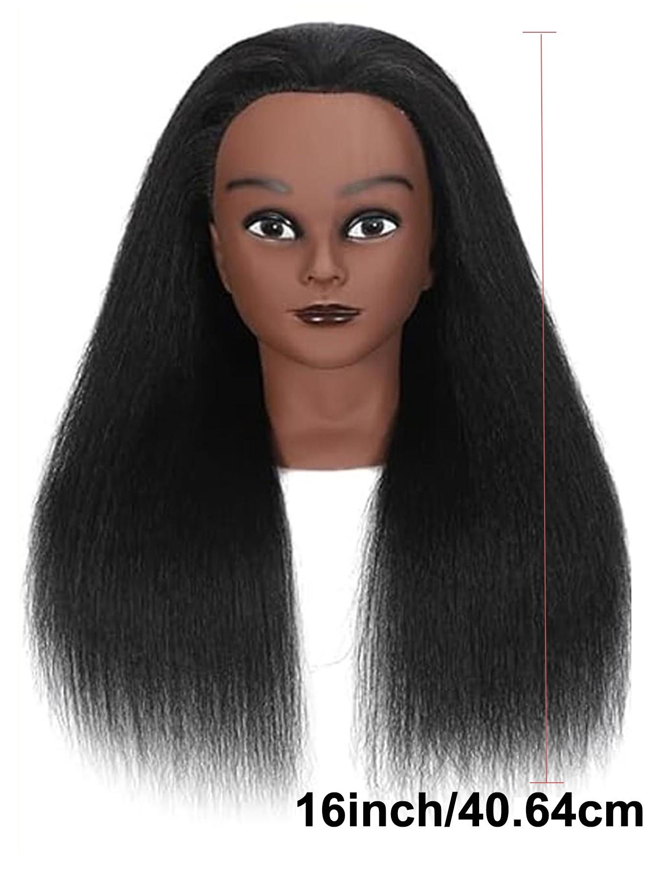 16 Inch 100% Real Hair Mannequin Head, Training Head Manikin for Cosmetology, Hairdresser Practice, Braiding & Styling with Clamp Stand