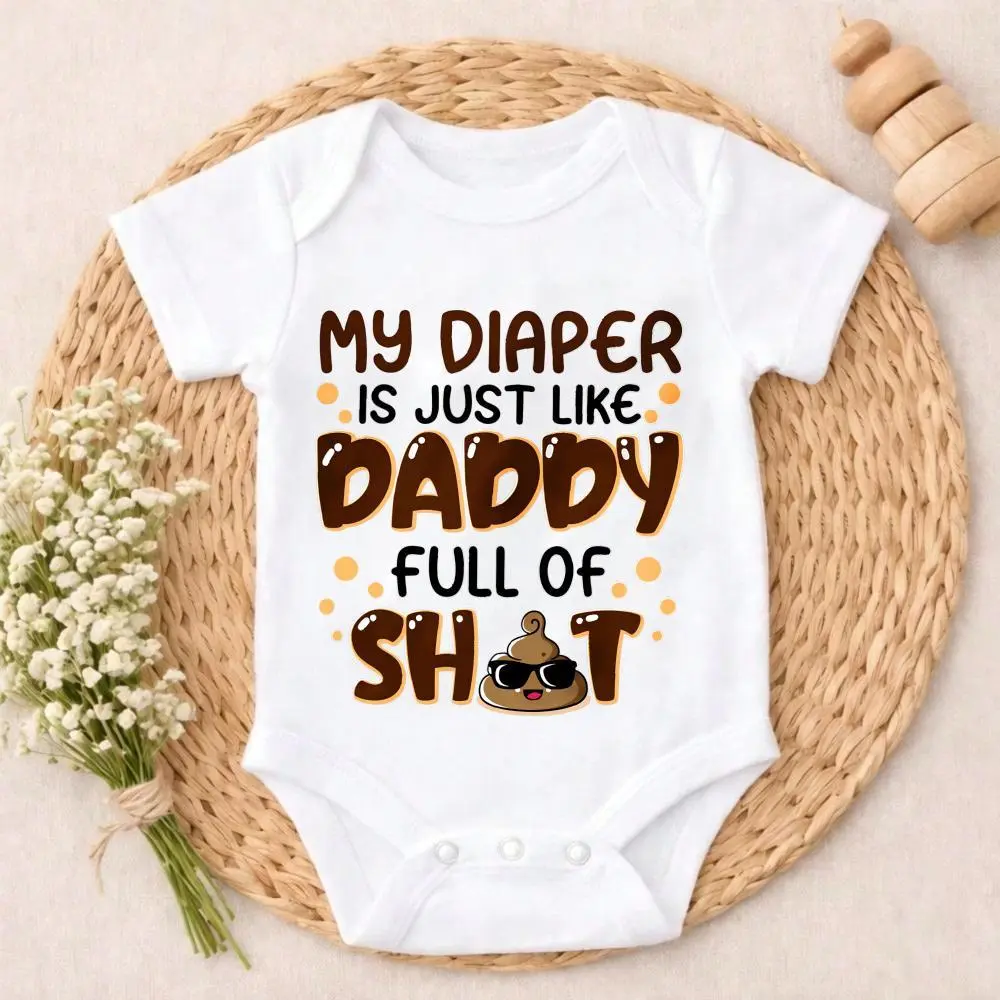 "Daddy Full Of Shit" Funny Baby Onesie – Poo Emoji Print Bodysuit, 100% Pure Cotton, Non-Irritating, Quick Snap Closure, Breathable Fabric – Hilarious Gag Gift for New Dads, Baby Showers, Father's Day & Everyday Wear for Baby Boys & Girls