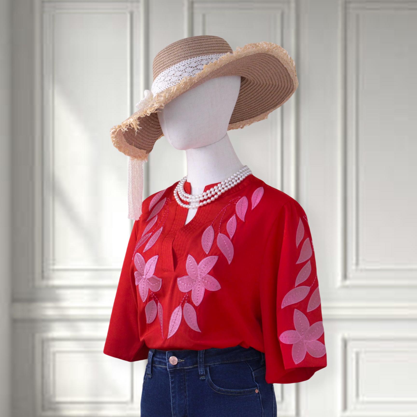 SageVell 100% Cotton Timeless Red/Green Embroidered Blouse with Floral Details - Perfect for Casual Outings, Weekends & Summer Women Style Effortless Wear for Teachers Moms Top SpringStatements SageVell 100% Cotton Timeless Red/Green Embroidered Blouse with Floral Details - Perfect for Casual Outings, Weekends & Summer Women Style Effortless Wear for Teachers Moms Top SpringStatements