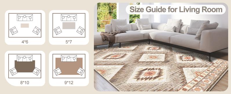 BESTSWEETIE Washable Rugs for Living Room, Area Rugs, Carpet, Soft Faux Wool Vintage Moroccan Runner Rug for Bedroom Non Slip Tpr Backing Low Pile, Distressed Aztec Rug