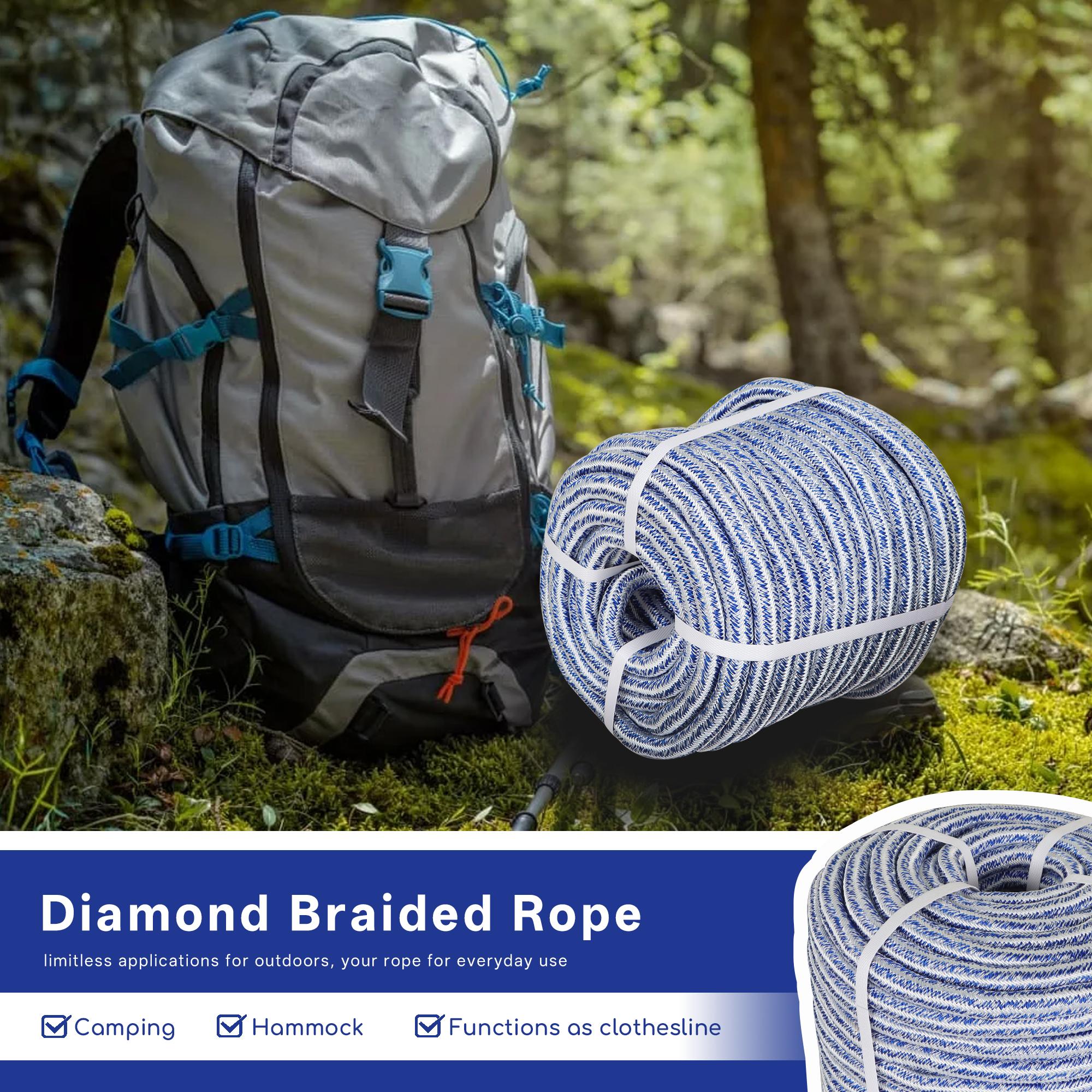 findmall Outdoor use 3/4 Inch by 100/150/200 Feet , 24 Strand Polyester Arborist Bull Rope, White/Blue