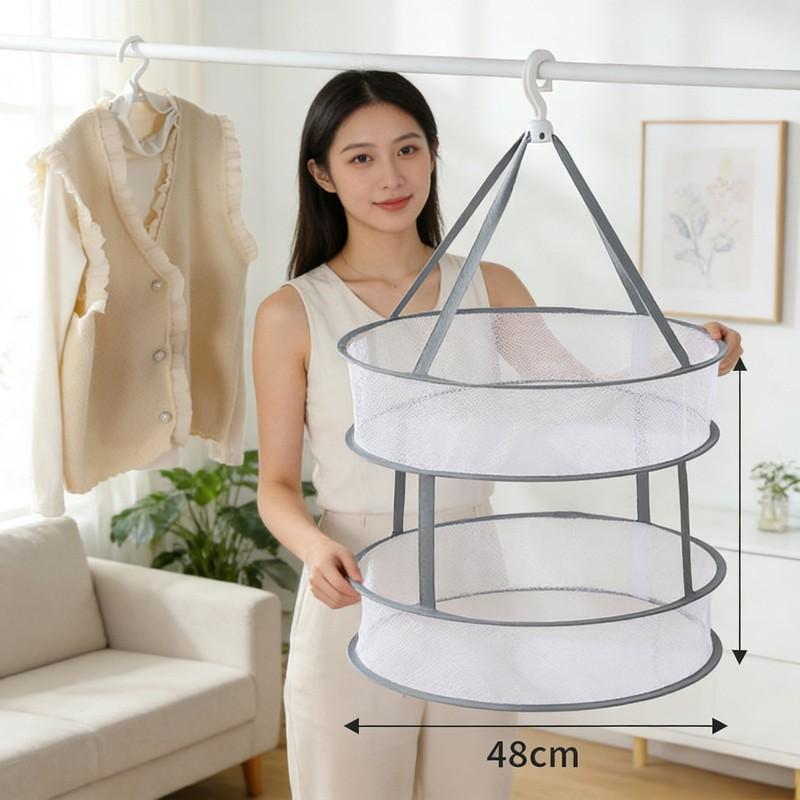 Double Layer Large Windproof Laundry Basket, Foldable Sweater Laying Net, Durable Folding Clothes Rack, Ideal for Home Use