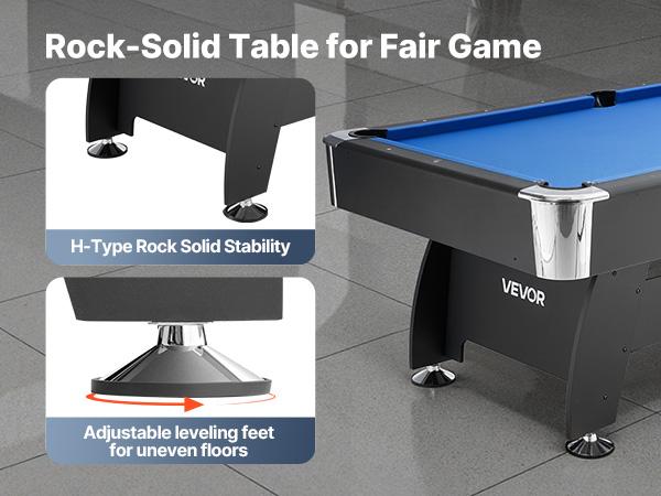 VEVOR Pool Table, 7 ft Portable Billiards Tables, Adjustable Feet Stable Game Table, Entertainment Set Includes Ball, Cue, Rack, Chalk and Brush, Black with Bule Cloth, for Family Use, Recreation Room
