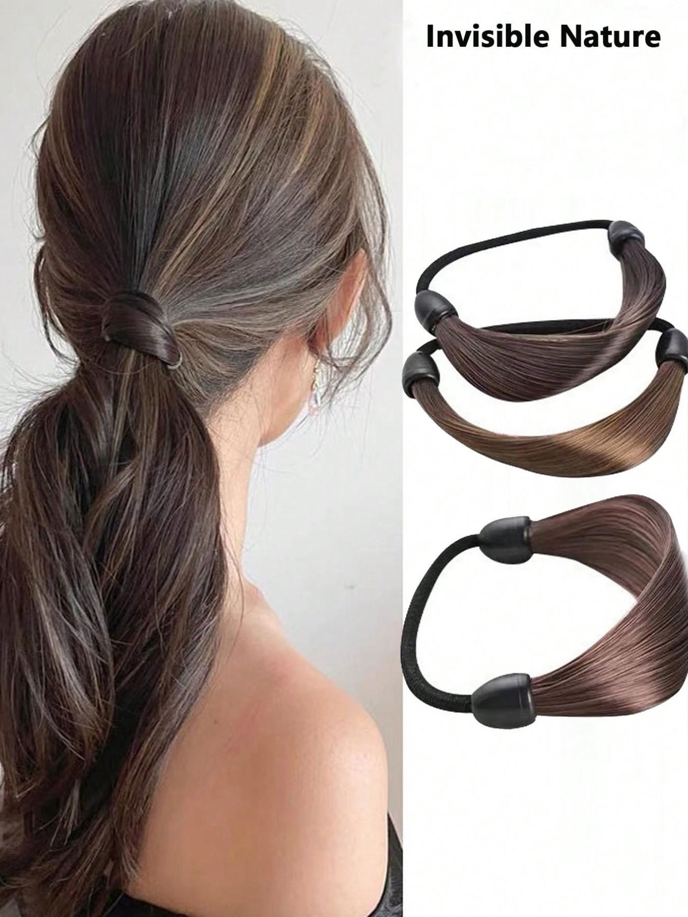 Wig Elastic Hair Ties，Simulation Hair Extensions and Braided Hair Accessories，High Elasticity Women's Wig, Hair Loop, Hair Tie, Rubber Band, Red Headband, Simple Imitation Silky Invisible Headwear, Net， Invisible Hair Band for Ponytail,