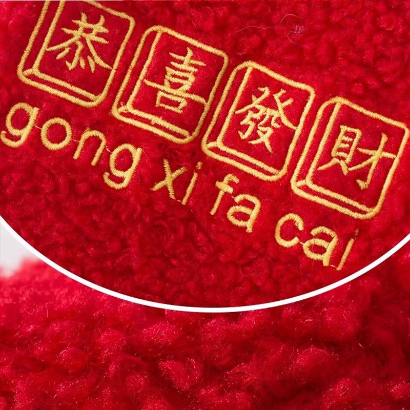 Autumn Winter Festive Cat Clothes New Year Gong Xi Fa Cai Wool Embroidered Fleece Coat Warm Attire