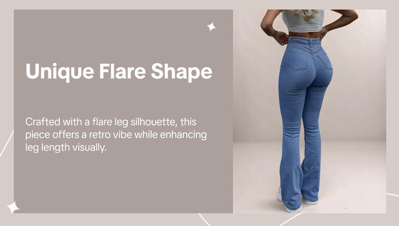 GILIPUR Y2K Women's Plain Flare Leg Jeans, Casual Button Fly Pocket Bell Bottom Denim for Daily Wear, Ladies Bottoms for All Seasons