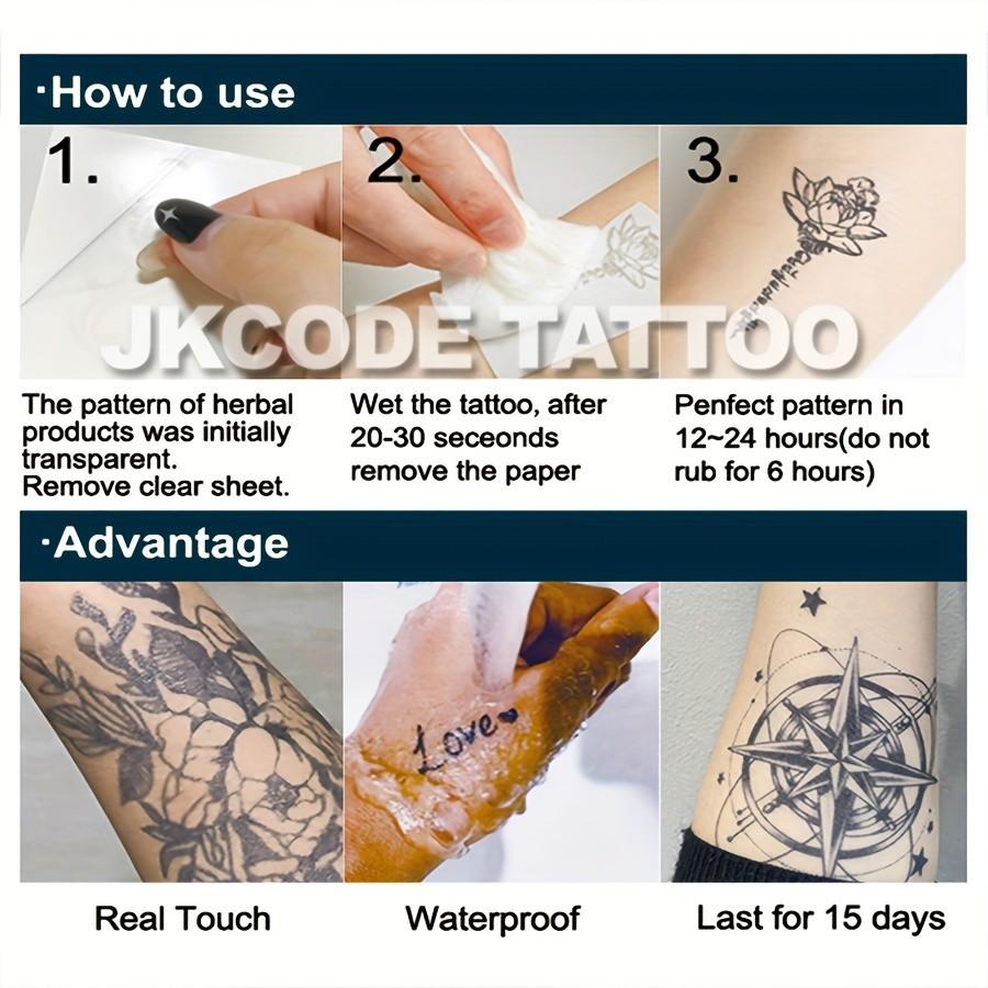 Herbal Hand Tattoo Stickers Set, Bat Letter Poison Snake Sun Polar Star Sword Eye Vintage Style Temporary Tattoos Gift