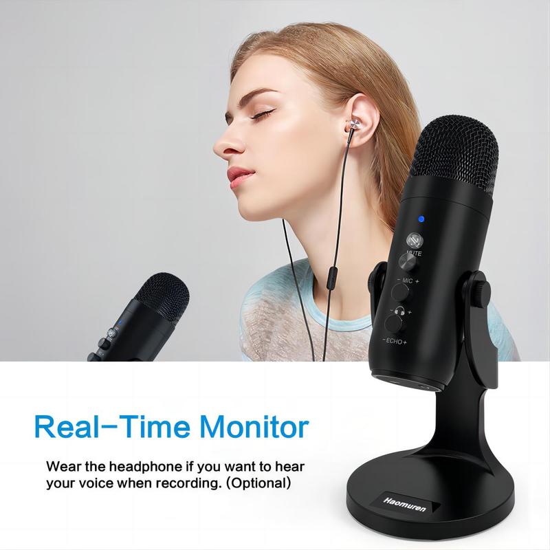 HAOMUREN USB Powered Microphone with Type-C Adapter & USB Cable, Condenser Microphone with Noise Cancelling & Echo Function, Microphone for Live Streaming, Noise Reduction Mic HAOMUREN USB Powered Microphone with Type-C Adapter & USB Cable, Condenser Microphone with Noise Cancelling & Echo Function, Microphone for Live Streaming, Noise Reduction Mic