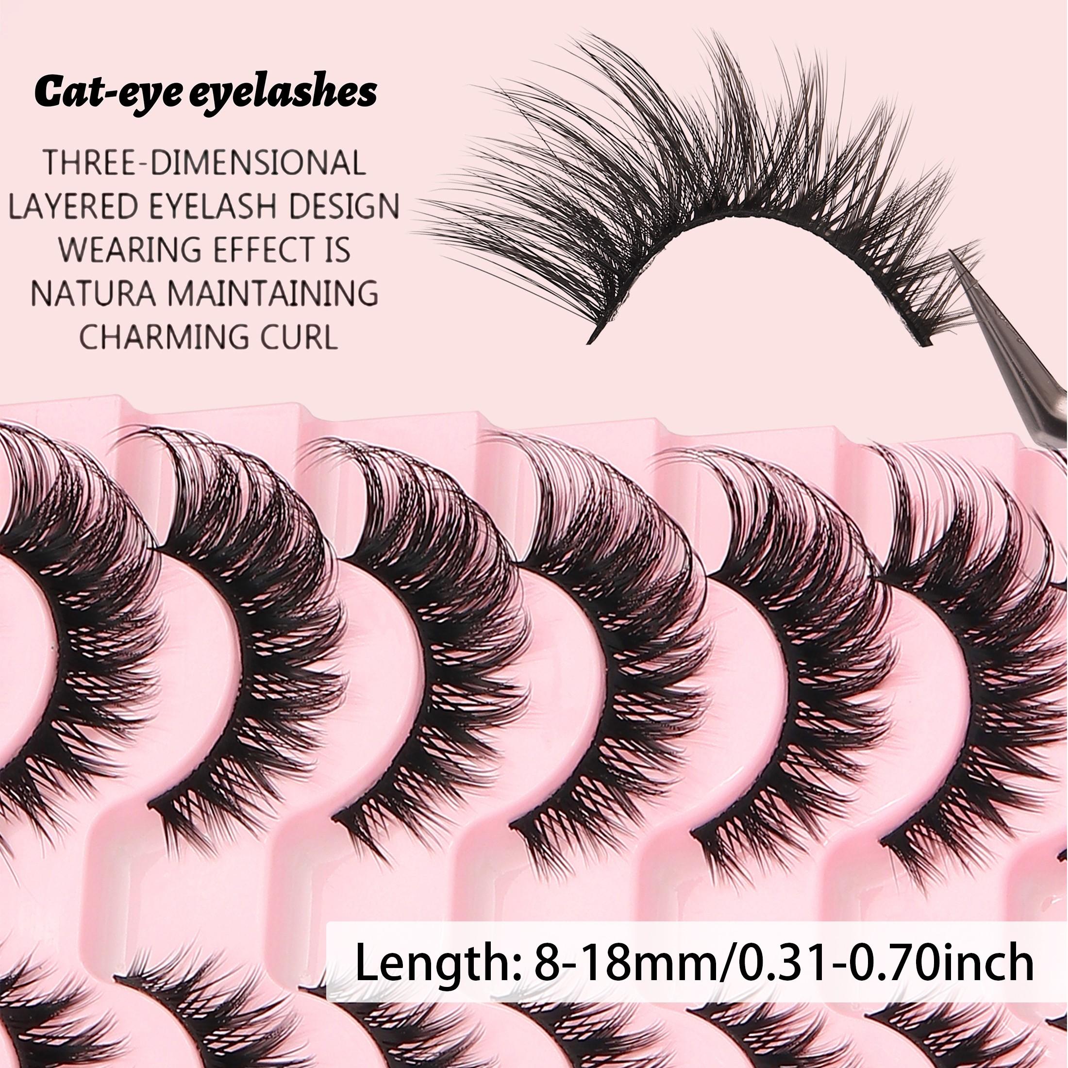 10 Pairs Fluffy Russian Dense DD Curl Cosmetic False Eyelashes, Long-Lasting Cat Eye Makeup, Reusable Strip Lashes for Beginners, Beginner Friendly Eyelashes