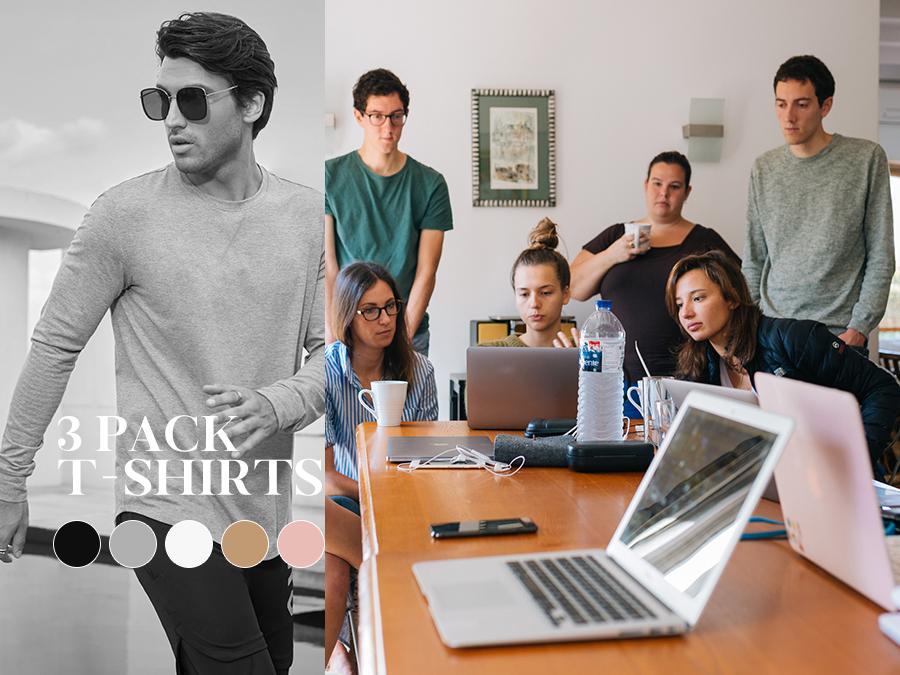 JMIERR Mens 3 Pack Cotton Hipster Hip Hop Longline Crewneck Sport T-Shirt, Menswear Casual Top for Outdoor Daily Wear