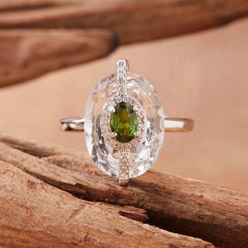 S925 Sterling Silver Natural Citrine & Clear Quartz Rings for Women – Minimalist Index Finger Band, Light Luxury Statement Jewelry
