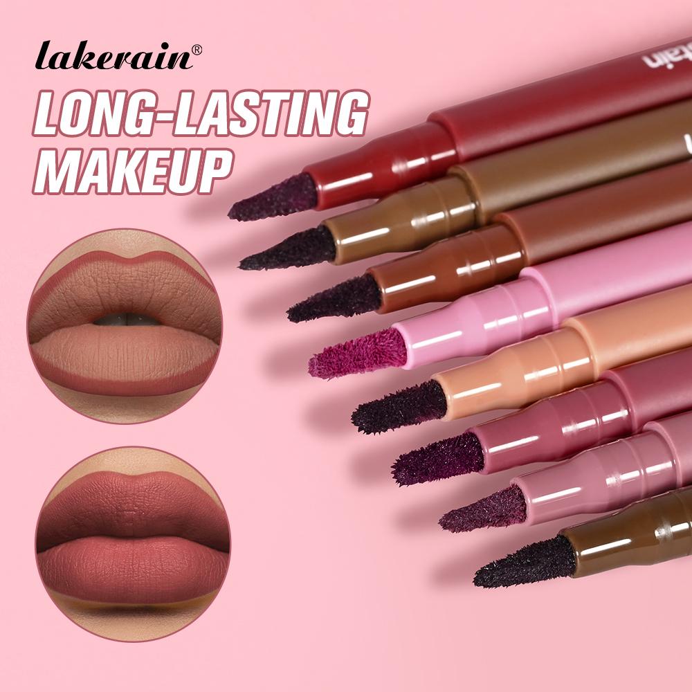 Lakerain 2-in-1 Lip Liner & Lip Stain, Waterproof High-Pigment Smudge-Proof Lip Tint, Non-Drying Formula for Precise Definition & Gradient Matte Looks, Travel-Friendly with 8 Shades for All Skin Tones