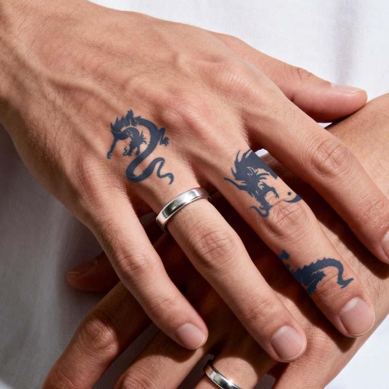 4 Pcs Small Herbal Temporary Tattoo Stickers Set, Dinosaur & Mythical Beast Designs, Semi-Permanent Color, Suitable for Fingers, Hand Back, Behind Ear