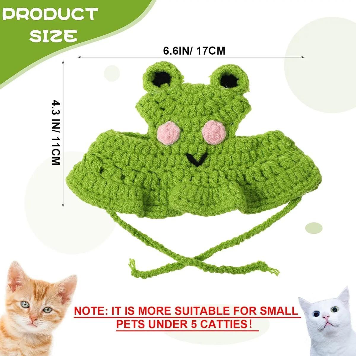 4PCS Handmade Knitted Pet Hat Set Pack - Adjustable, Soft Crochet Frog & Fruit Cat Puppy Headwear, Synthetic Fabric Warmth Cover, Small Pet Holiday Party Cosplay Accessory