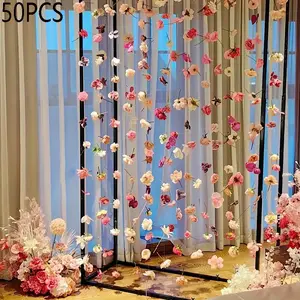 Vibrant Flower Garland DIY 50pcs Vibrant Artificial Flower Garland, Decorative Flowers, DIY Hanging Door Curtains, 5000cm 164ft Thread, No Battery Needed, Perfect for Weddings, EngaSynthetic Gemstoneents, and Spring Decorations(Requires self-assembly)