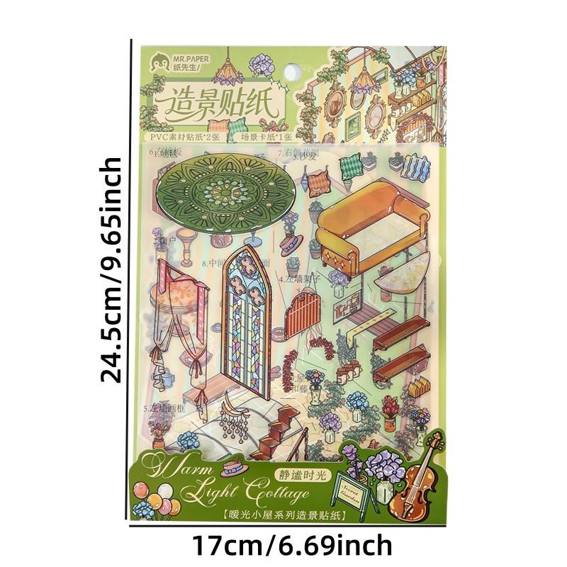 3 Sheets/bag PVC Pack, Warm Light House Series Decorative Material, Hand Account Stationery Diary Sticker Water Bottle Multi-Scene Decoration