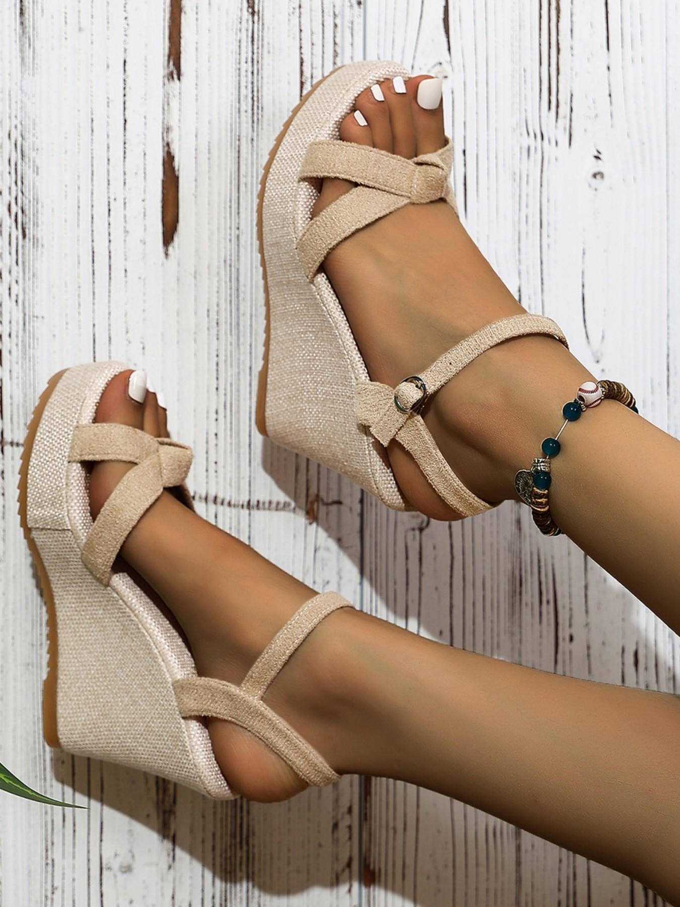 Simple Strap Wedge Sandals for Women, Cross Band Decorative Thick Sole Waterproof Platform Back Tie High Heel Sandals, All Seasons Boho Style