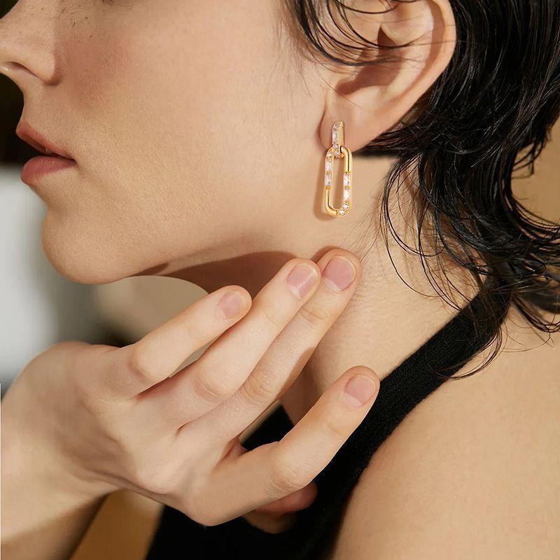 (SS002)S925 Sterling Silver Paperclip Necklace Earring Set Delicate and Elegant Everyday Jewelry for Women (SS002)S925 Sterling Silver Paperclip Necklace Earring Set Delicate and Elegant Everyday Jewelry for Women