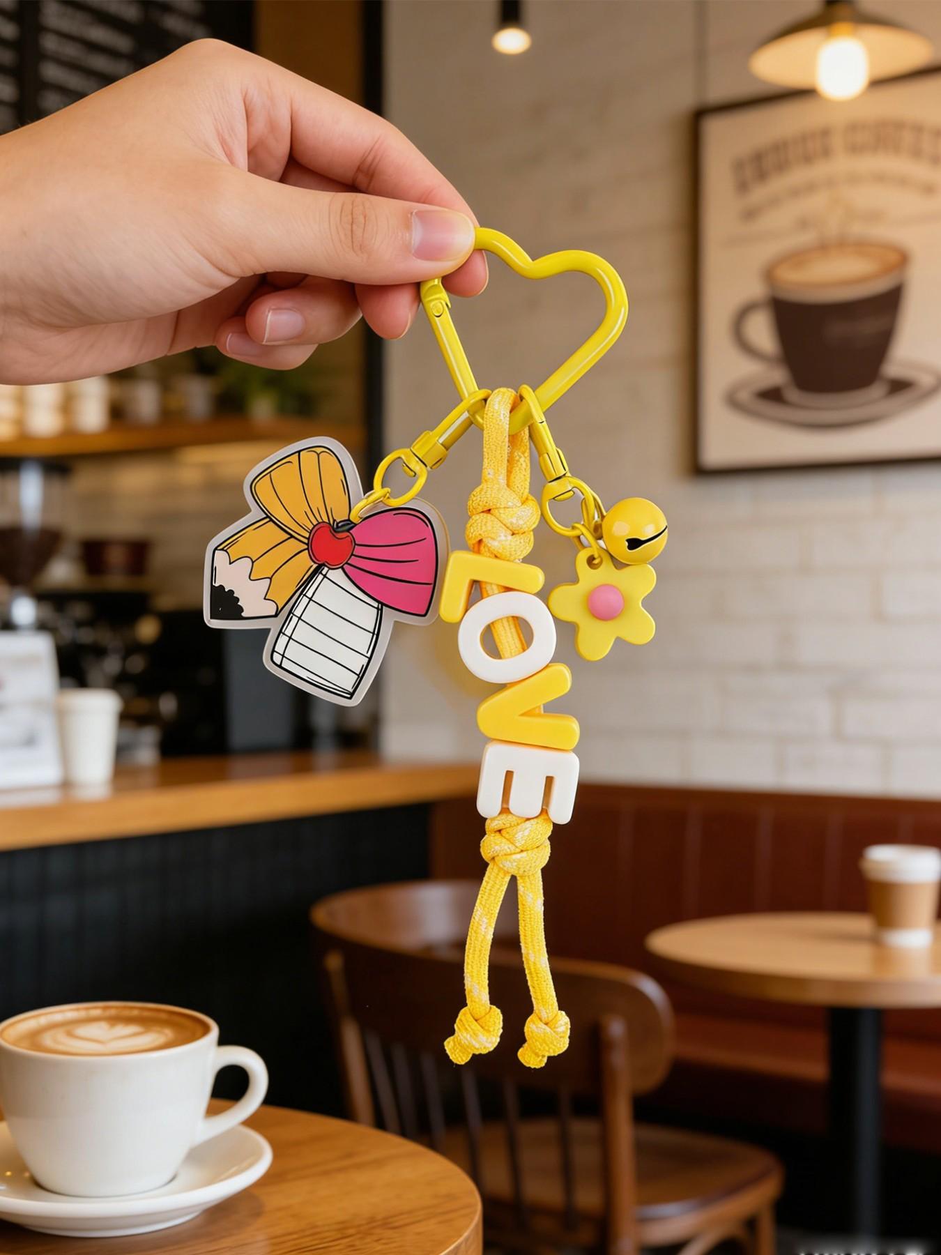 1pc Love Bow Bell Keychain, Acrylic Colorful Letter Keyring, Personalized Name Gift for Birthday Christmas Valentine's Day