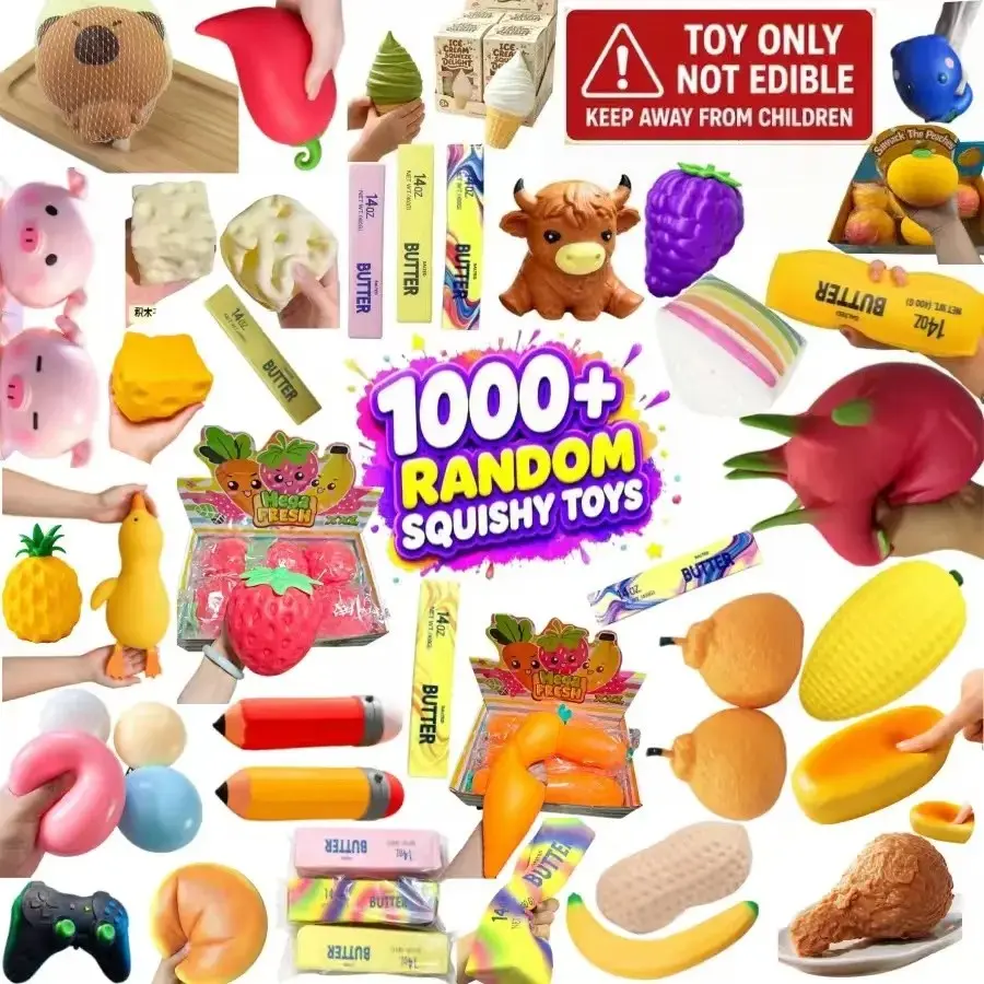 Random Soft & Adorable Mystery Box, Cute Fruit & Animal Soft Press Toys, Stress-Relieving Finger-Tip Touch Toys for Kids and Adults (Random Packaging, Random Bagged, Boxed)