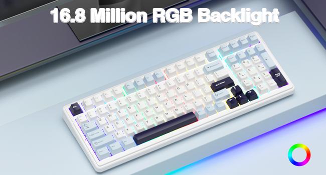 AULA F99 Wireless Mechanical Keyboard, Hot Swappable Custom Keyboard,Pre-lubed Linear Switches,Gasket Structure,RGB Backlit Gaming Keyboard (Blue&White)